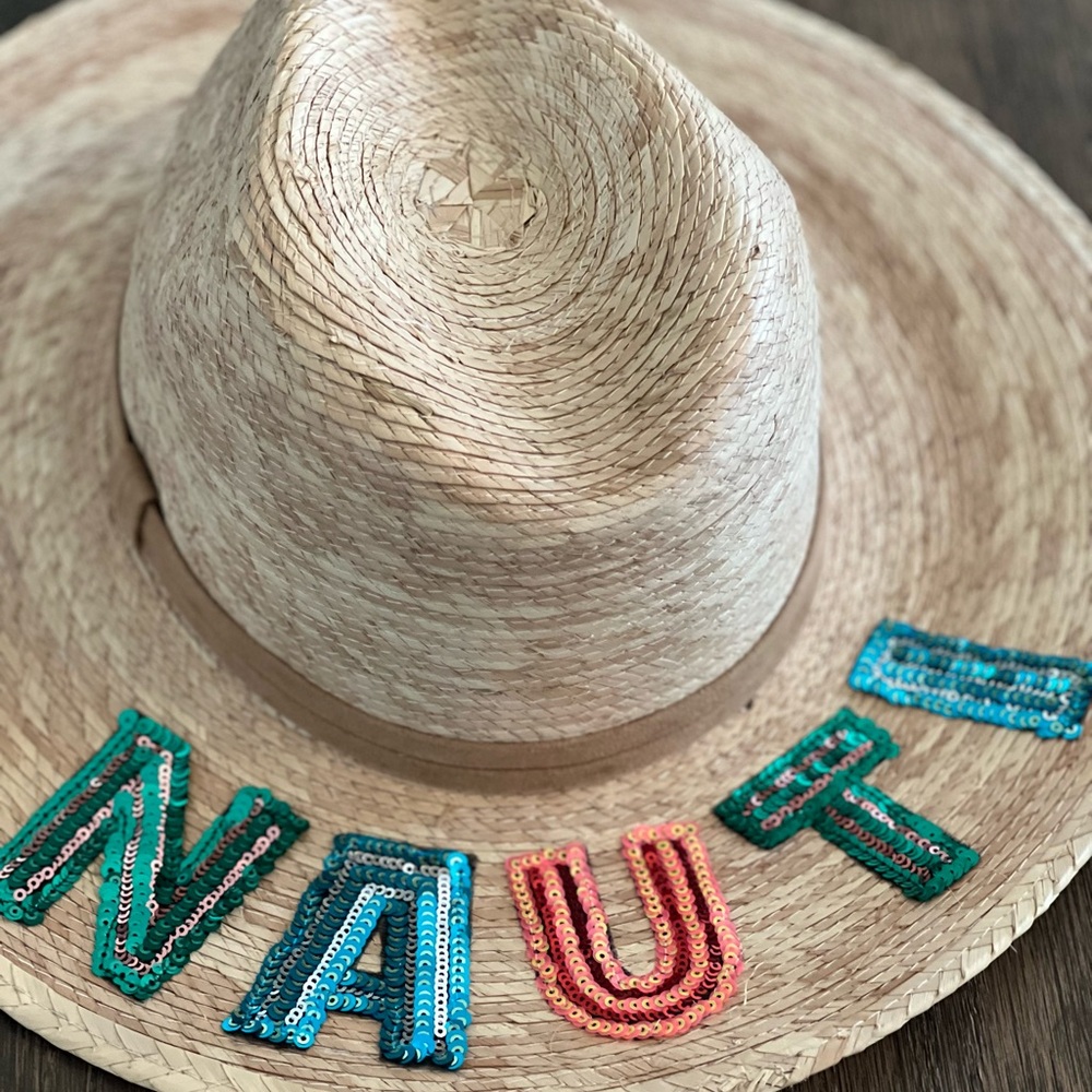 Straw Hat with Colorful Sequin Letters